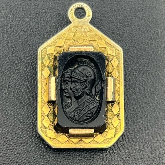 Victorian warrior carved intaglio cameo watch fob pendant for necklace vintage